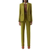 Veste tailleur en laine ramie et satin de soie - Juniper Green