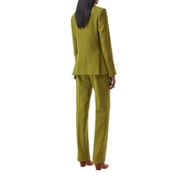 Veste tailleur en laine ramie et satin de soie - Juniper Green