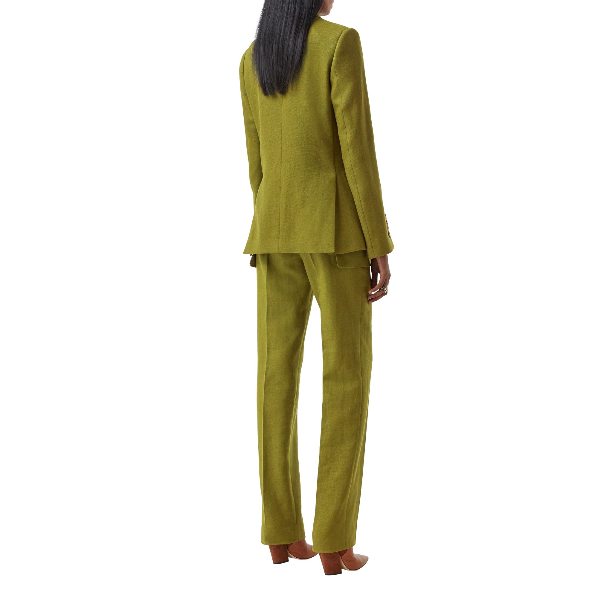 Veste tailleur en laine ramie et satin de soie - Juniper Green