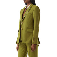 Veste tailleur en laine ramie et satin de soie - Juniper Green