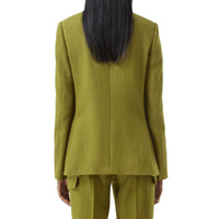 Veste tailleur en laine ramie et satin de soie - Juniper Green