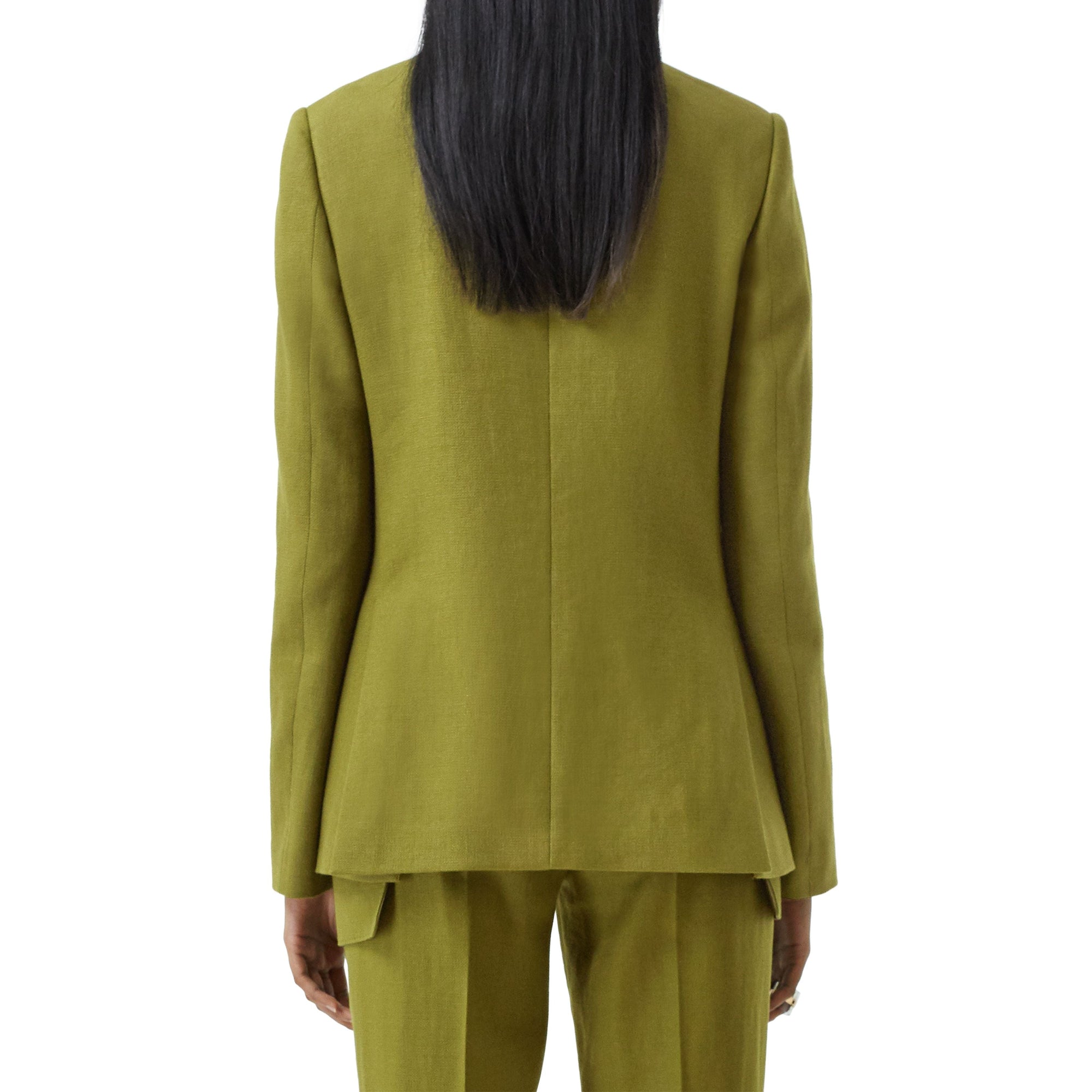 Veste tailleur en laine ramie et satin de soie - Juniper Green