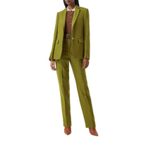 Veste tailleur en laine ramie et satin de soie - Juniper Green
