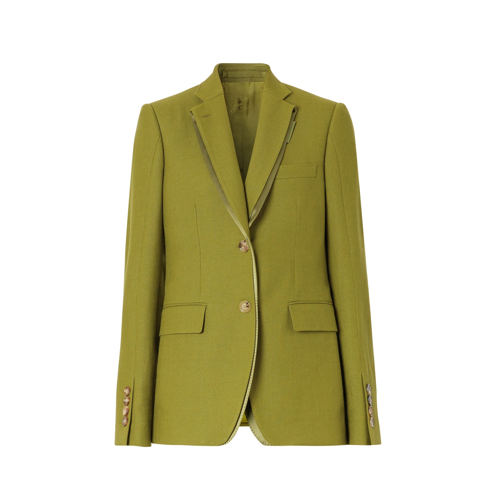 Veste tailleur en laine ramie et satin de soie - Juniper Green