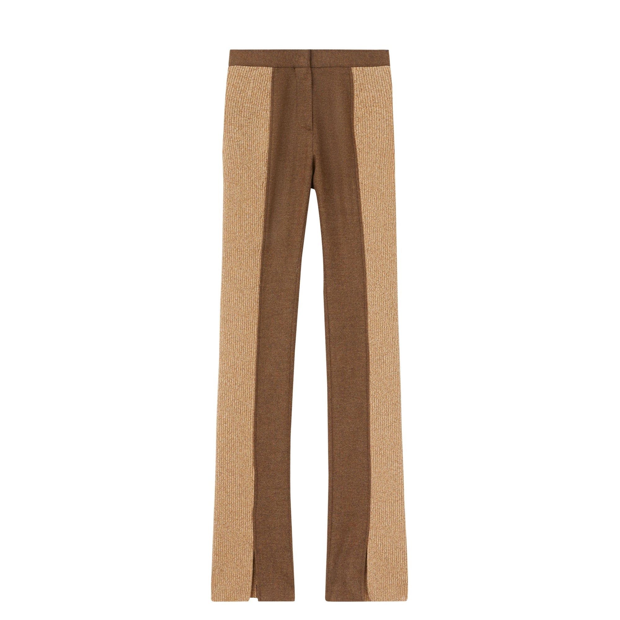 Pantalon tailleur en laine et cachemire avec maille côtelée - Dark Tan