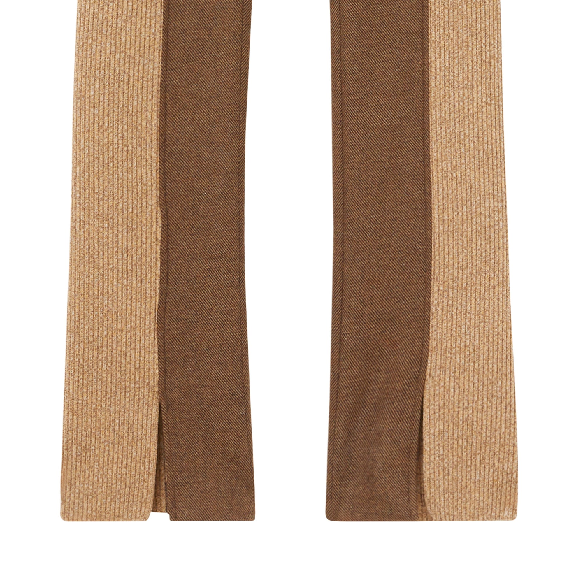 Pantalon tailleur en laine et cachemire avec maille côtelée - Dark Tan