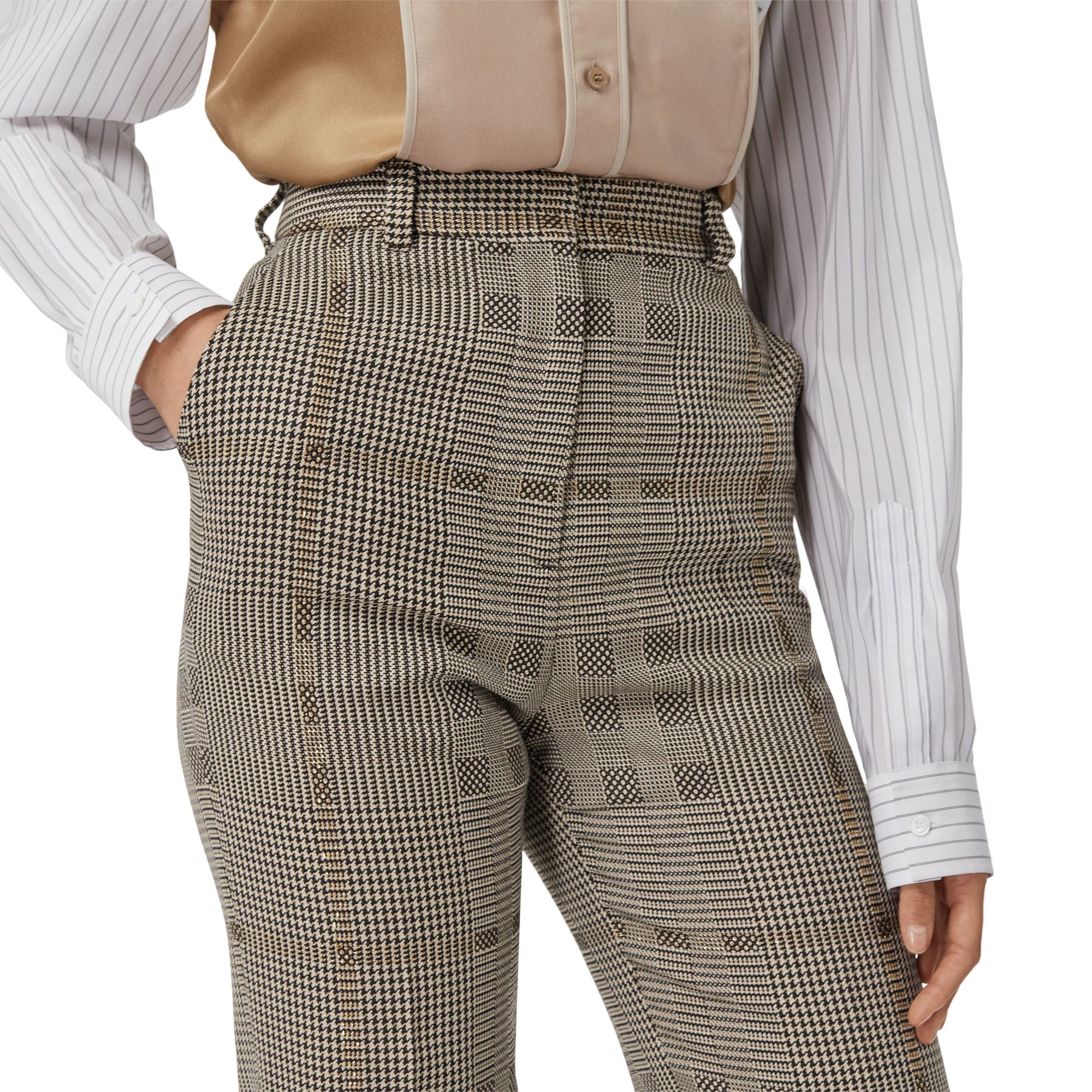 Pantalon tailleur en jacquard de laine check - Brown