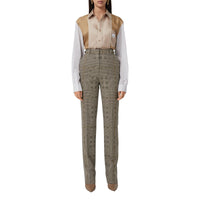 Pantalon tailleur en jacquard de laine check - Brown