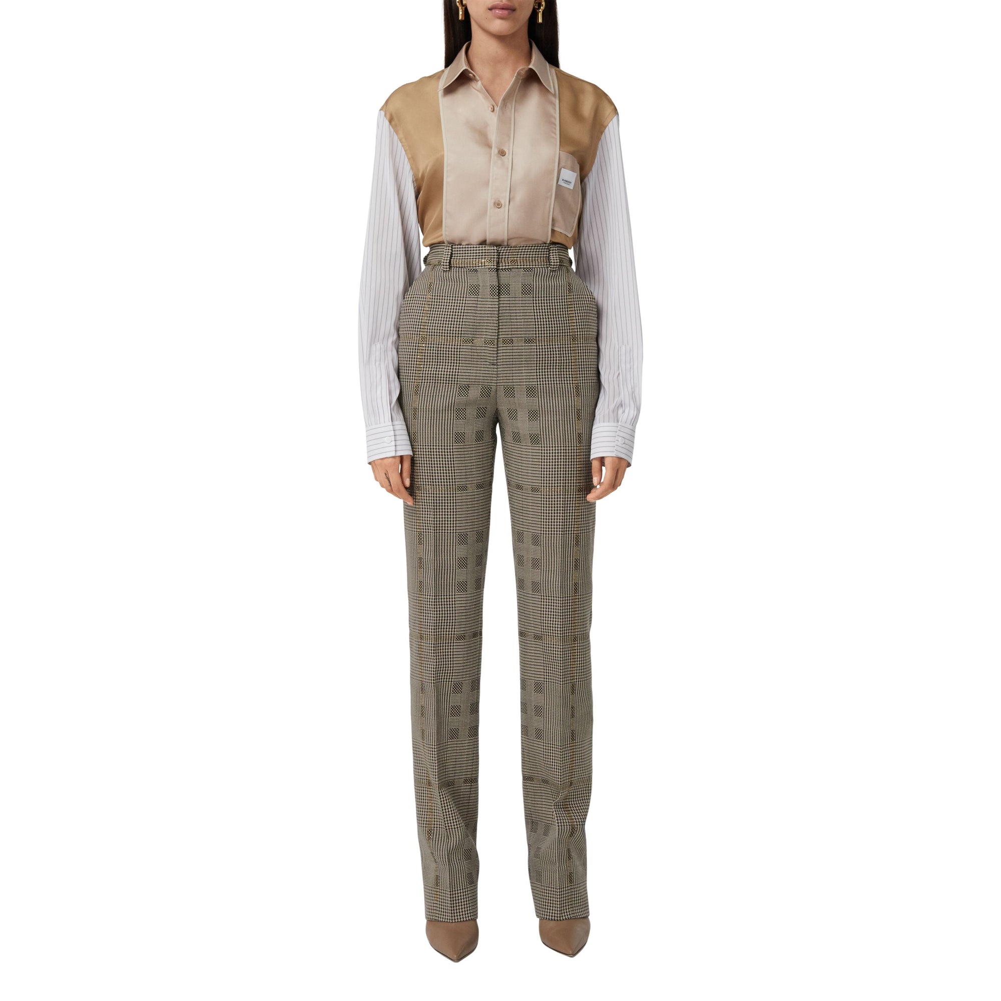 Pantalon tailleur en jacquard de laine check - Brown