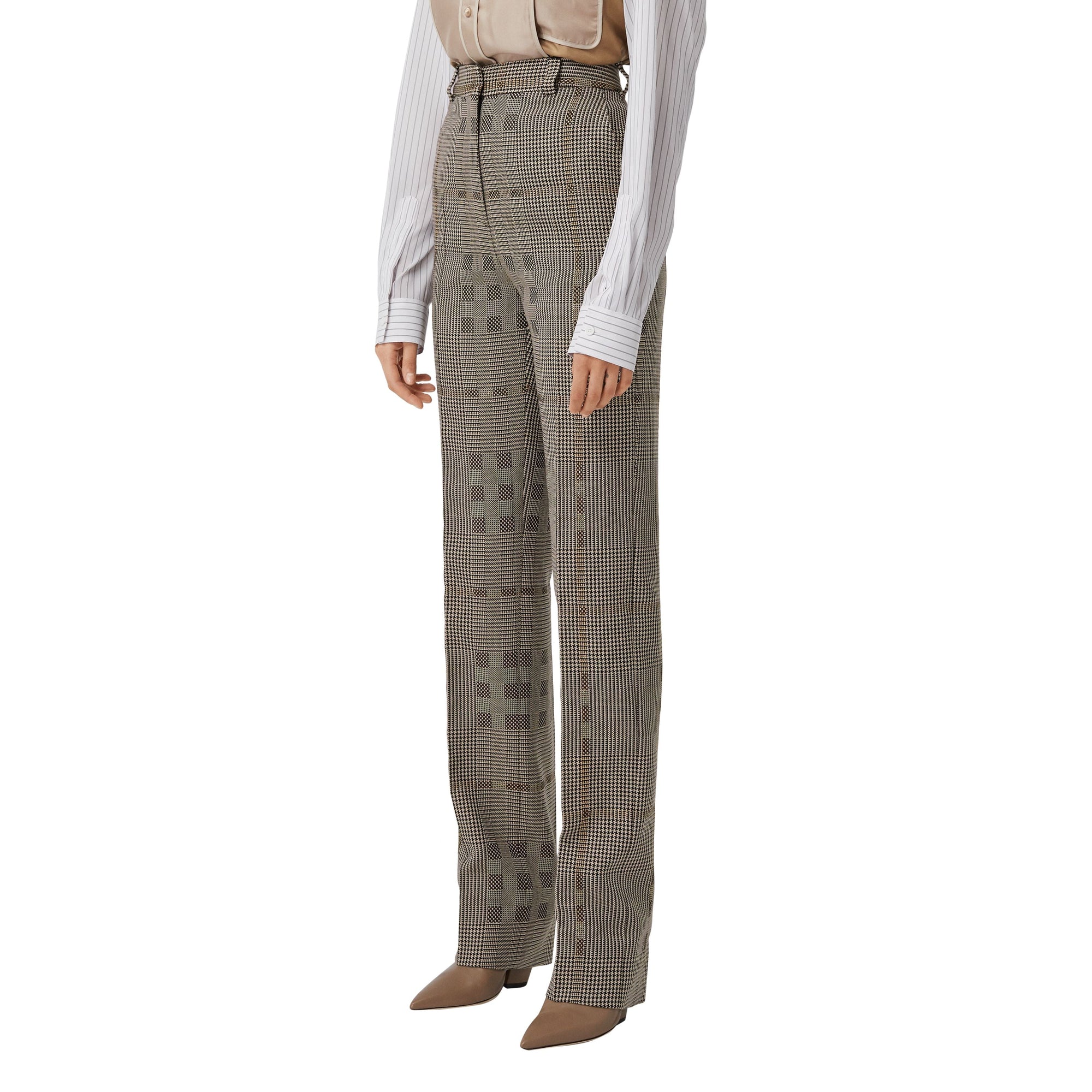 Pantalon tailleur en jacquard de laine check - Brown