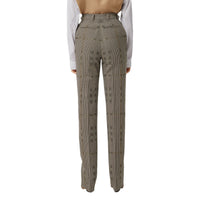 Pantalon tailleur en jacquard de laine check - Brown