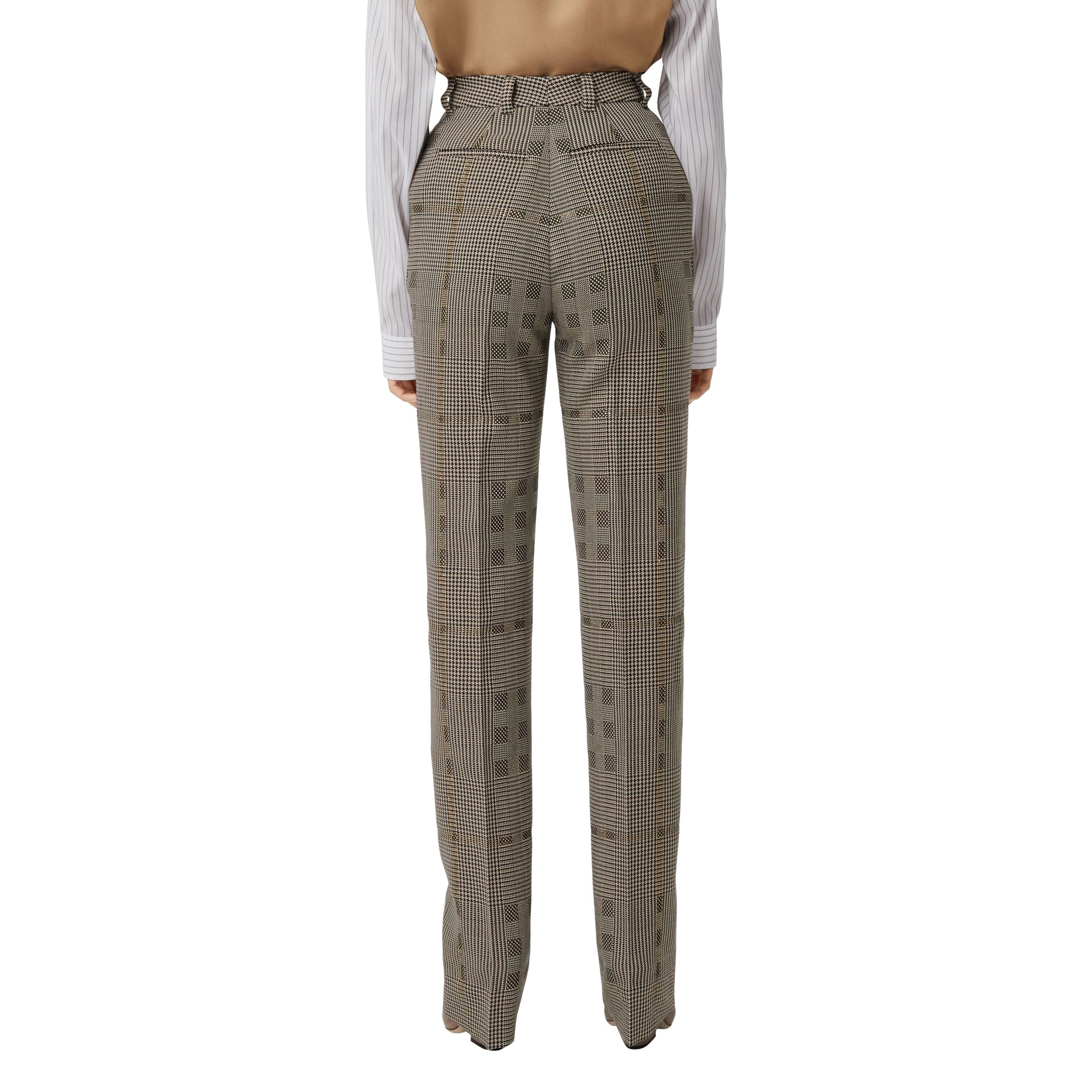 Pantalon tailleur en jacquard de laine check - Brown