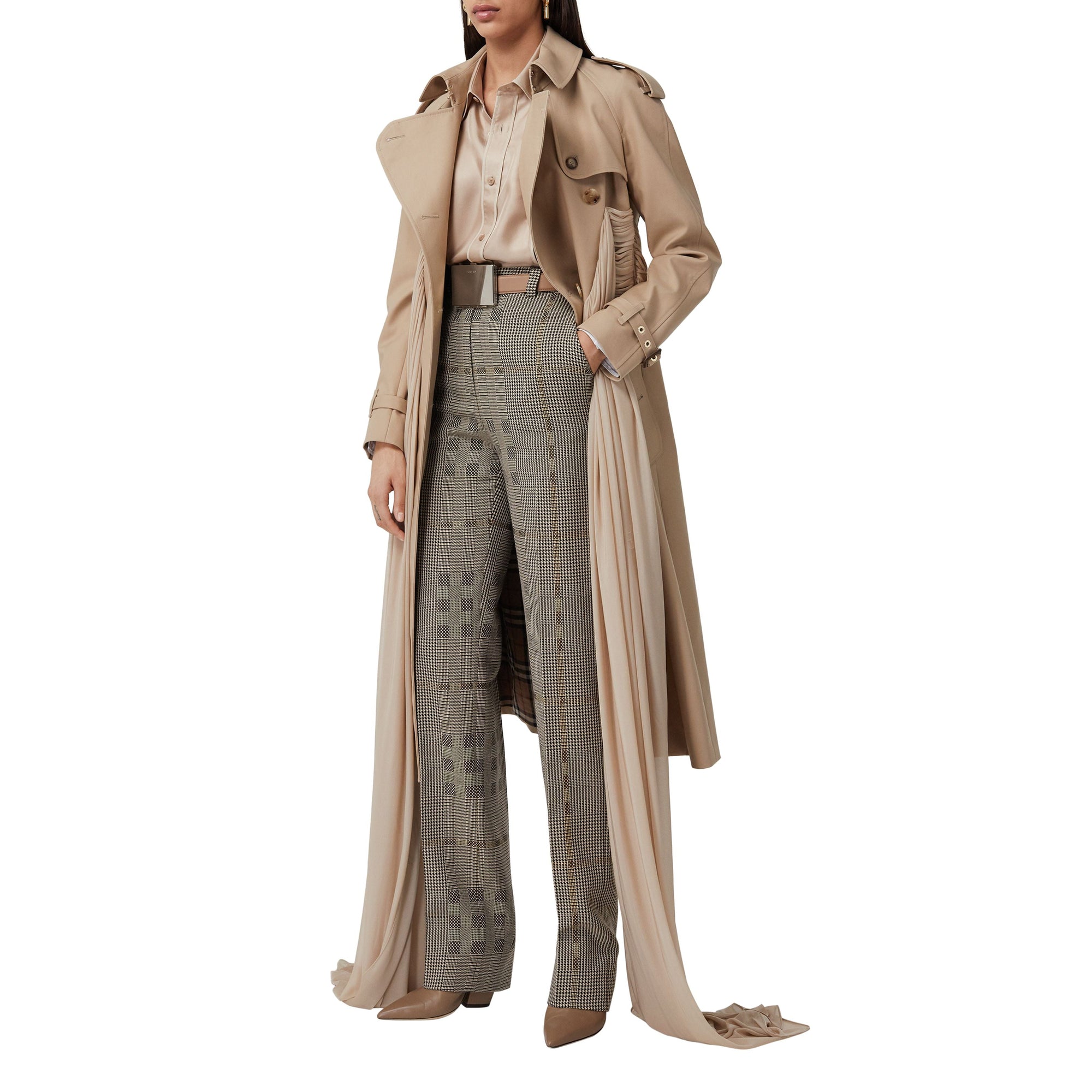 Pantalon tailleur en jacquard de laine check - Brown