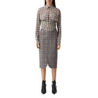 Jupe crayon en laine check - Deep Taupe Check