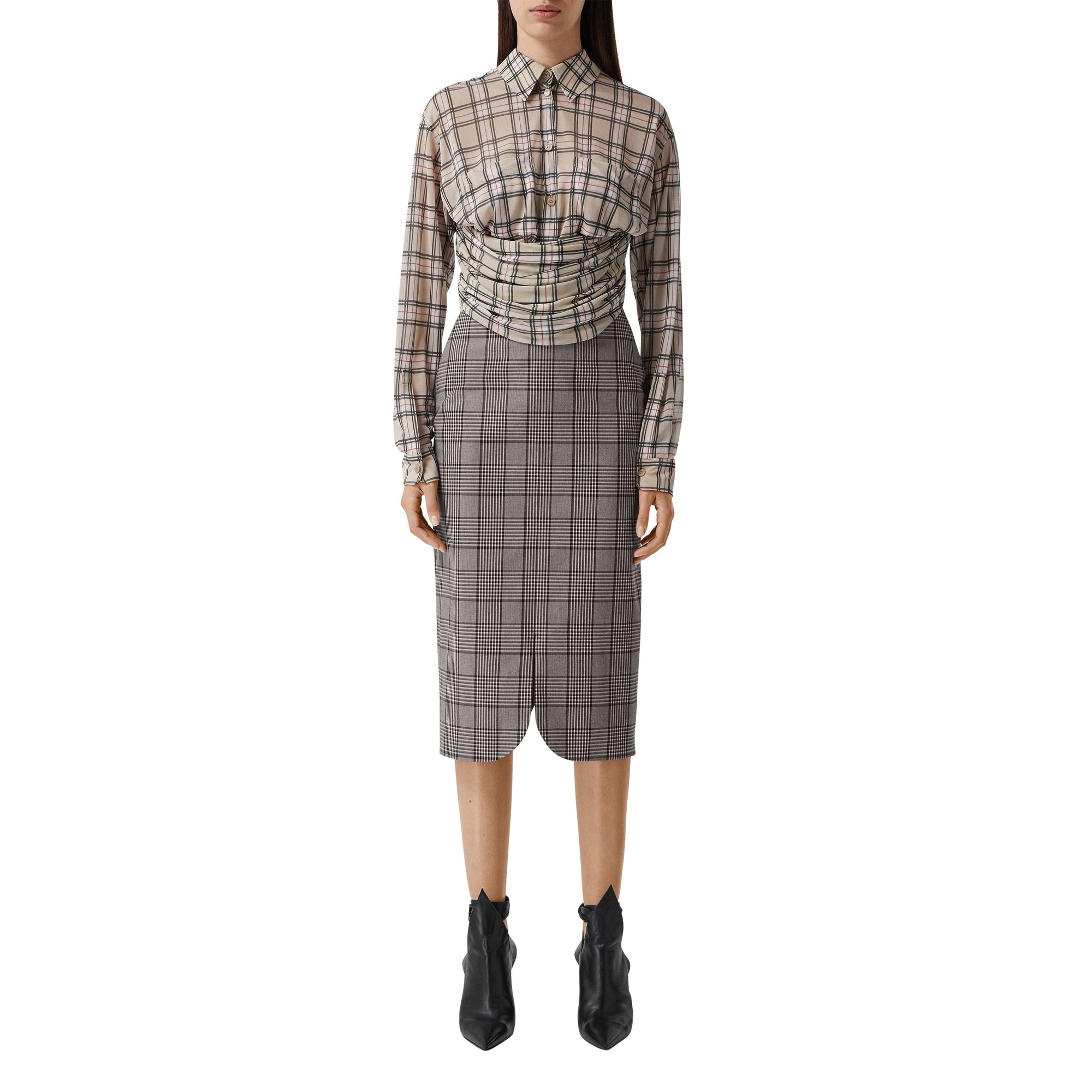 Jupe crayon en laine check - Deep Taupe Check