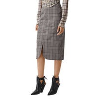 Jupe crayon en laine check - Deep Taupe Check