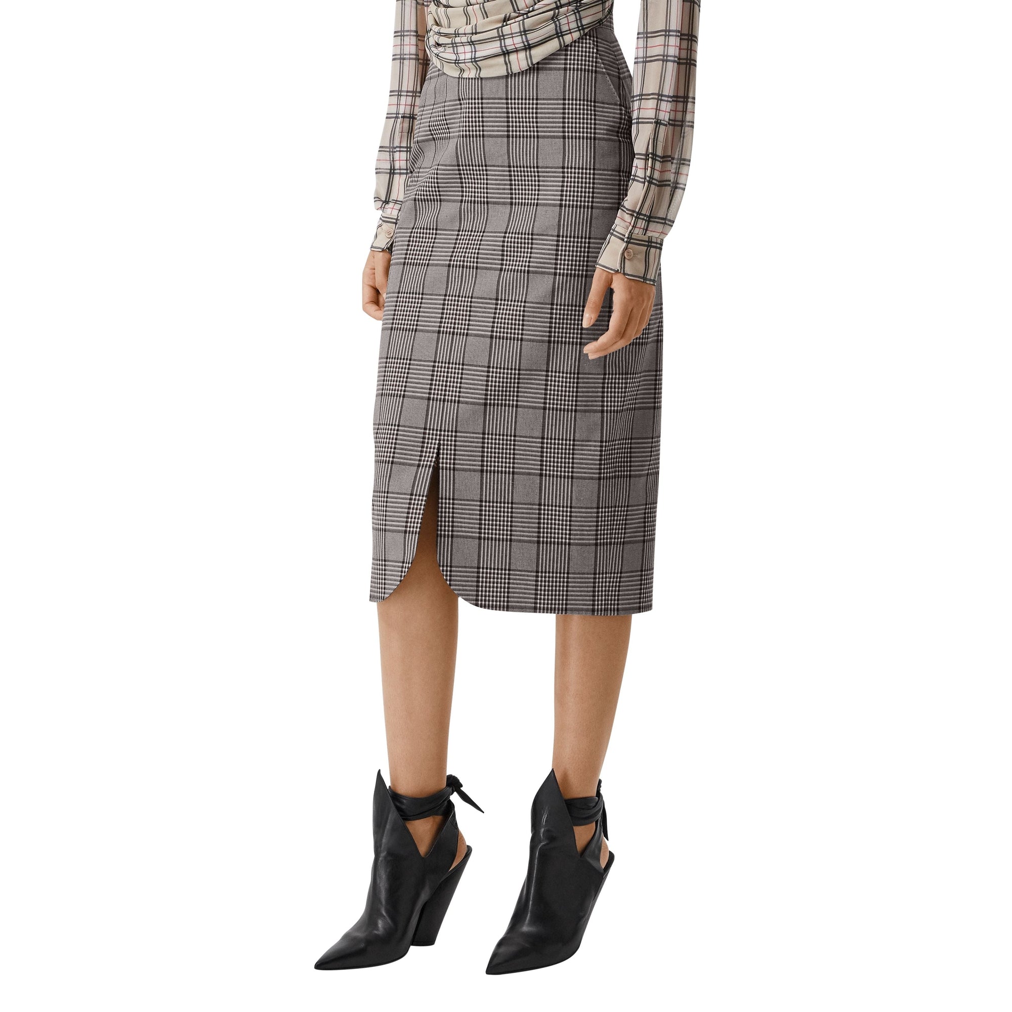 Jupe crayon en laine check - Deep Taupe Check
