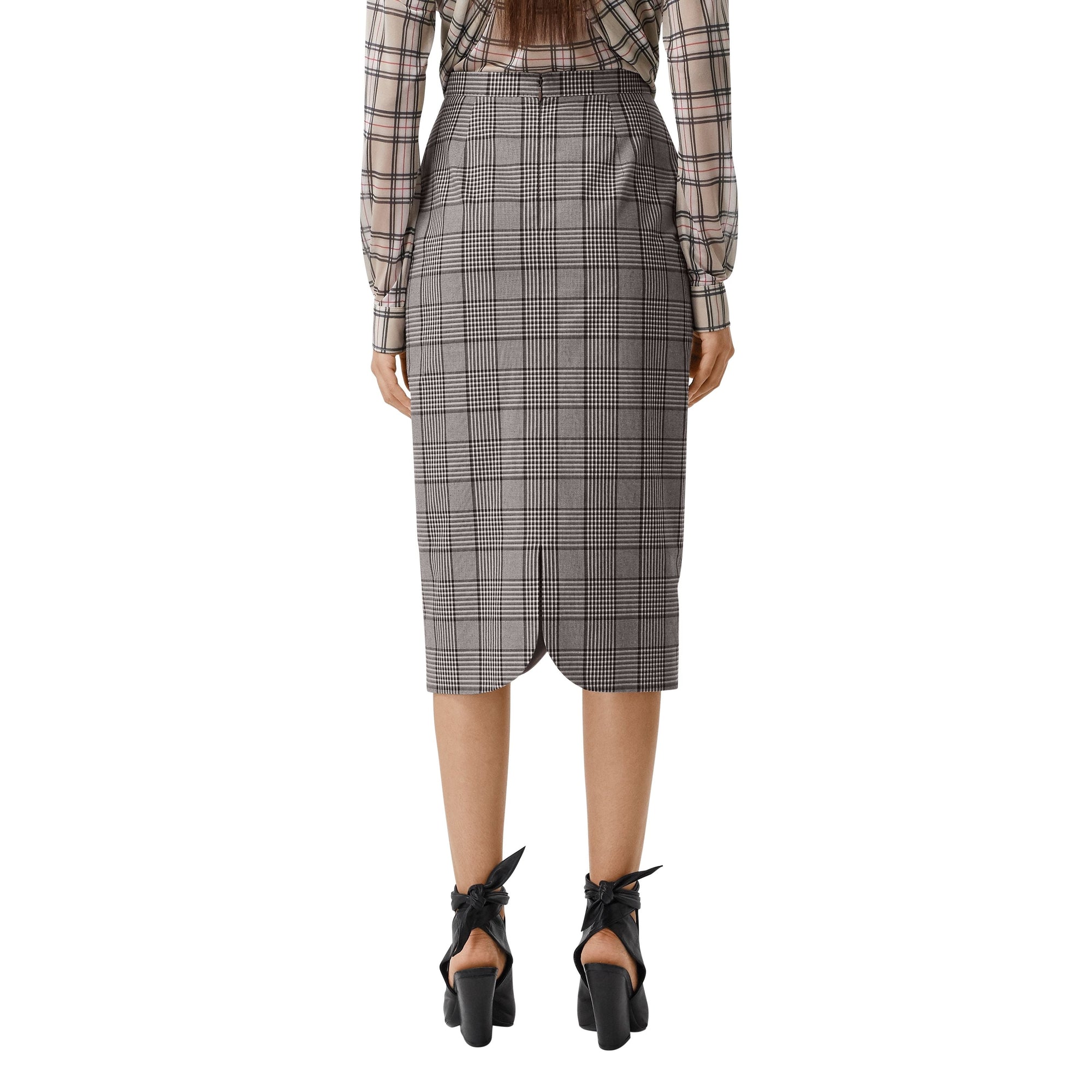 Jupe crayon en laine check - Deep Taupe Check