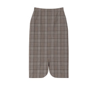 Jupe crayon en laine check - Deep Taupe Check
