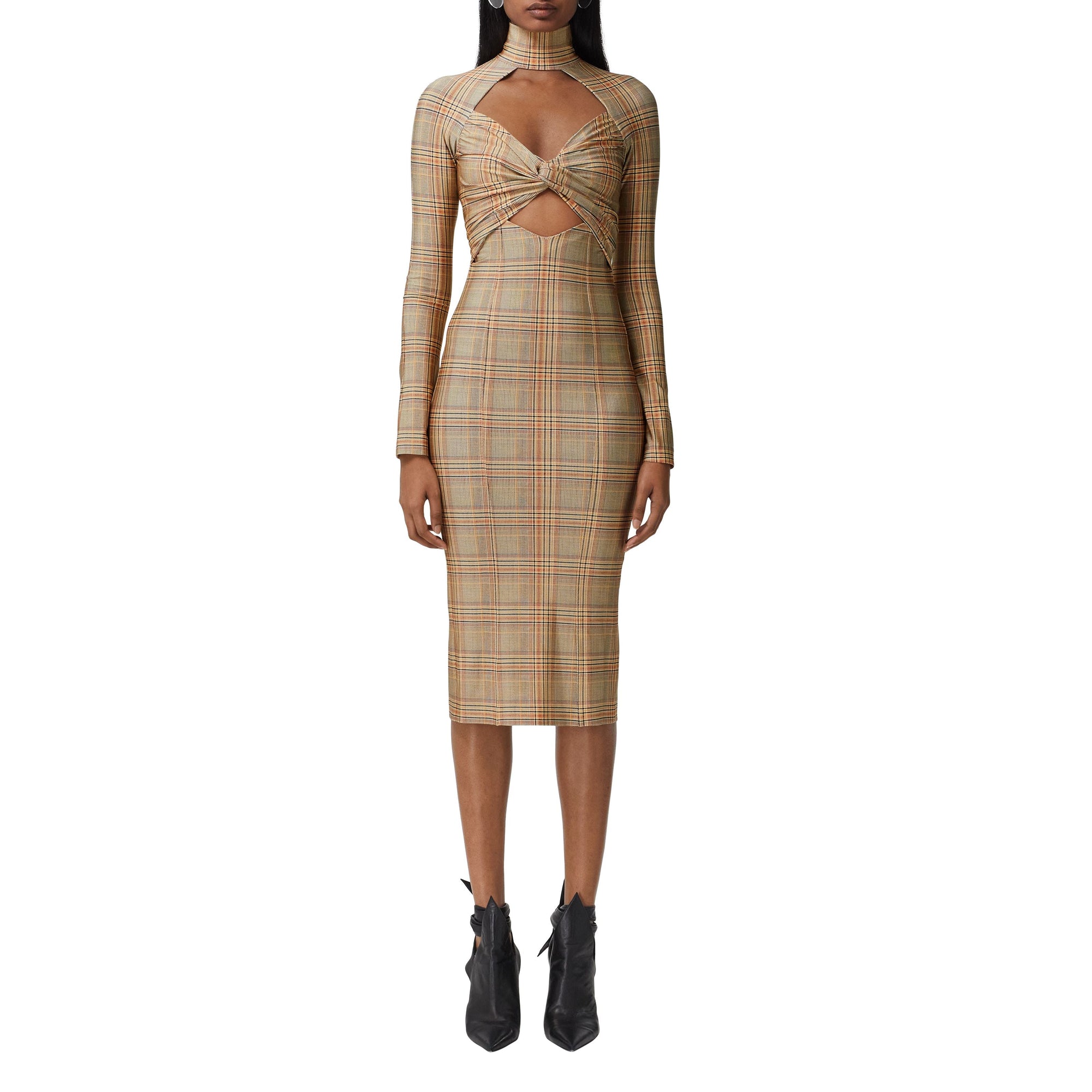 Robe en jersey stretch check avec découpe - Dark Honey