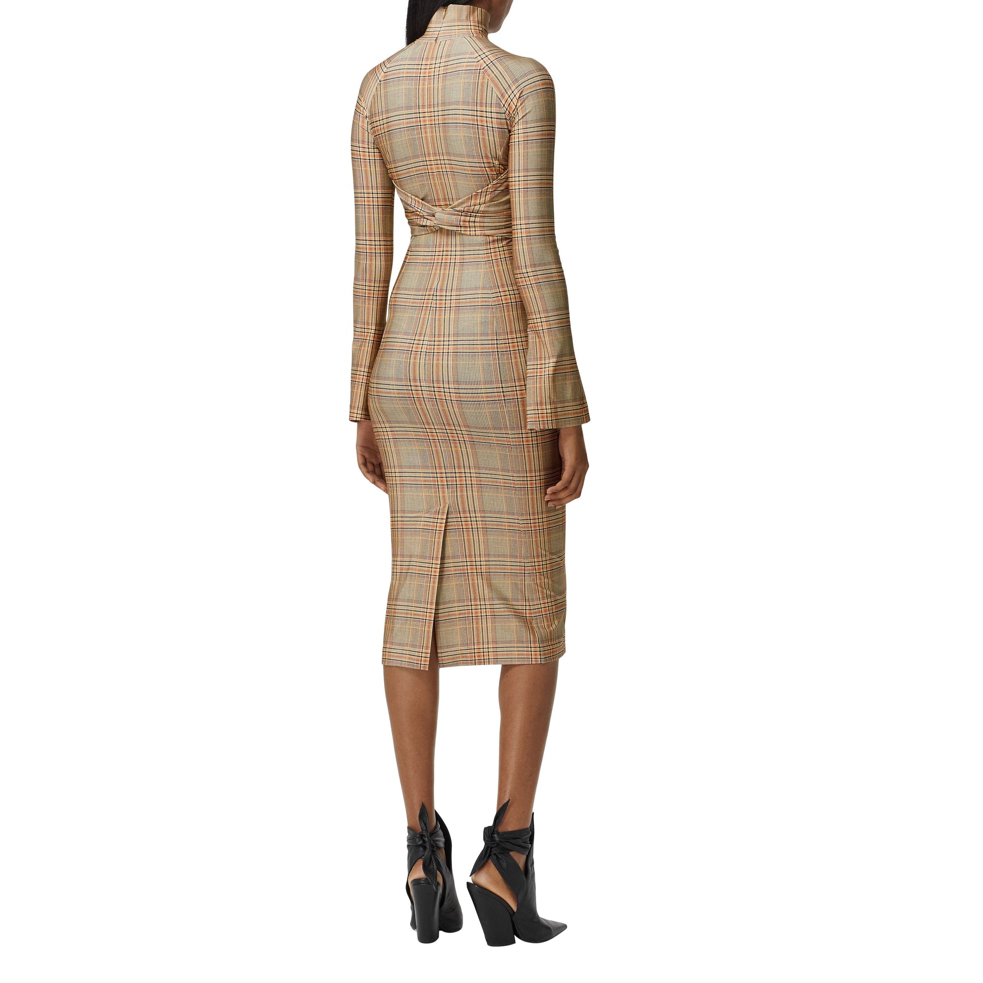 Robe en jersey stretch check avec découpe - Dark Honey