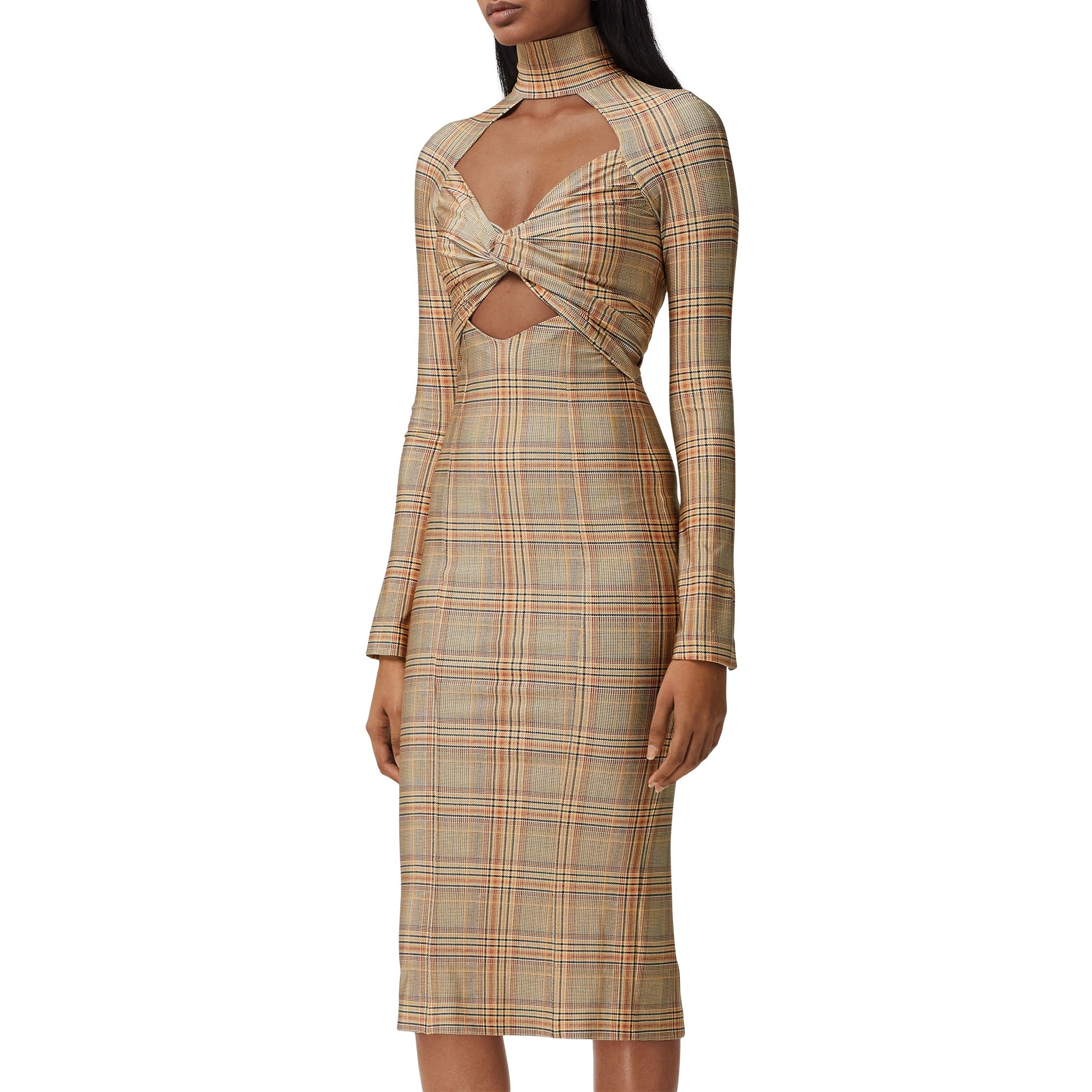 Robe en jersey stretch check avec découpe - Dark Honey