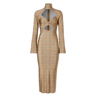 Robe en jersey stretch check avec découpe - Dark Honey