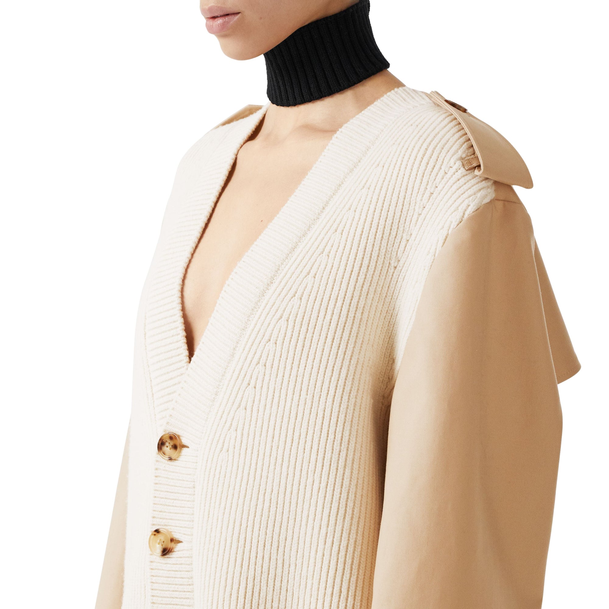 Cardigan en maille de laine mélangée côtelée avec trench - Soft Fawn