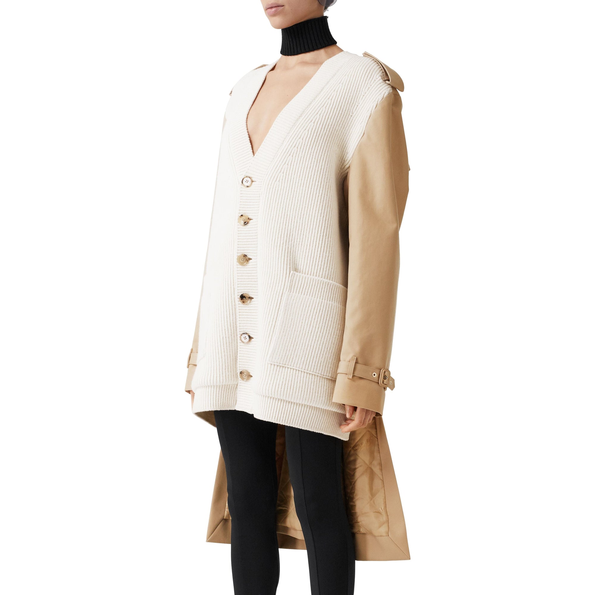 Cardigan en maille de laine mélangée côtelée avec trench - Soft Fawn
