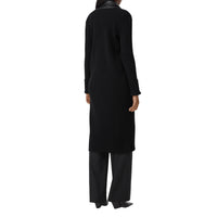 Cardigan en maille de laine côtelée avec blazer en cuir d'agneau - Black