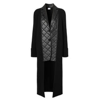 Cardigan en maille de laine côtelée avec blazer en cuir d'agneau - Black