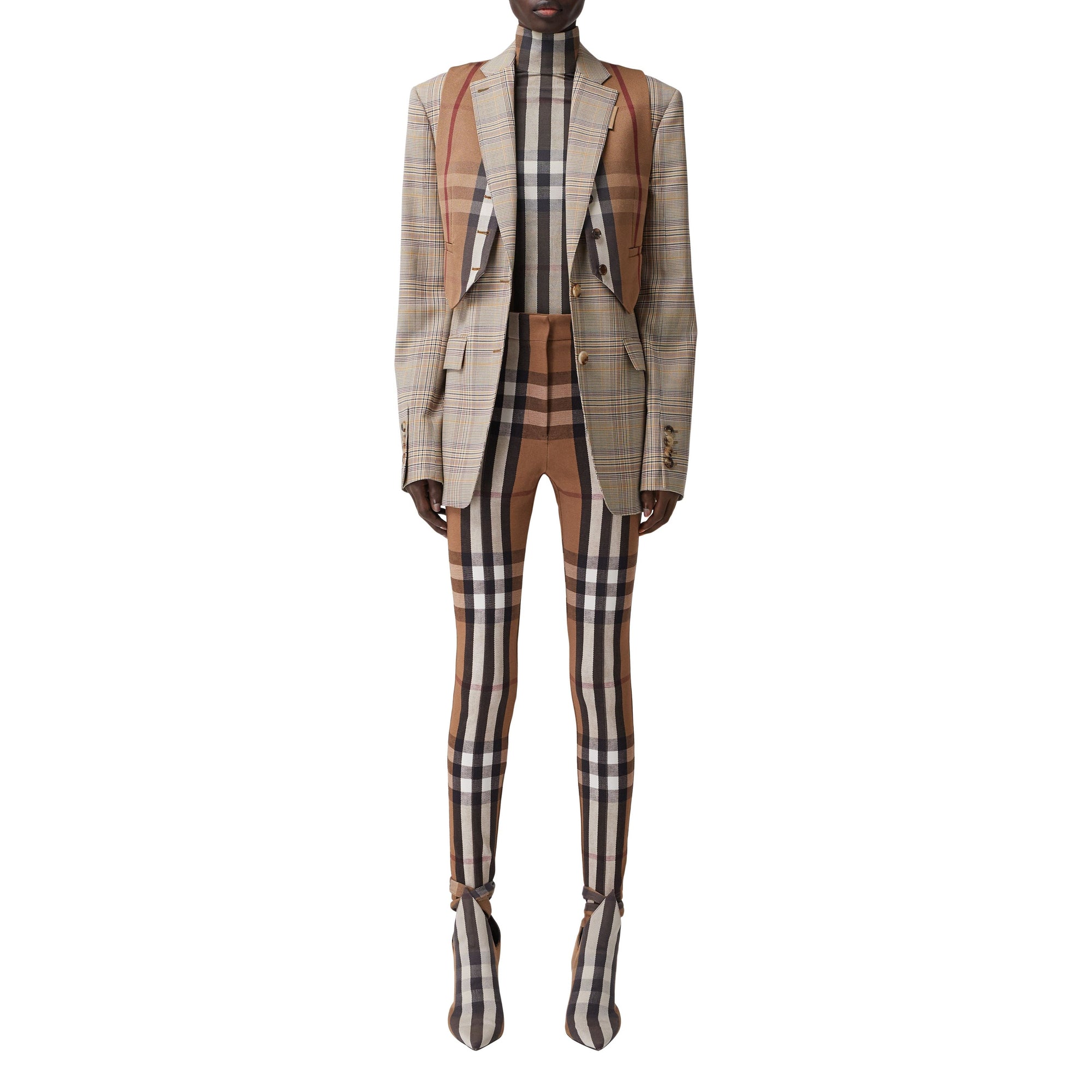 Jodhpur en jersey stretch check - Birch Brown