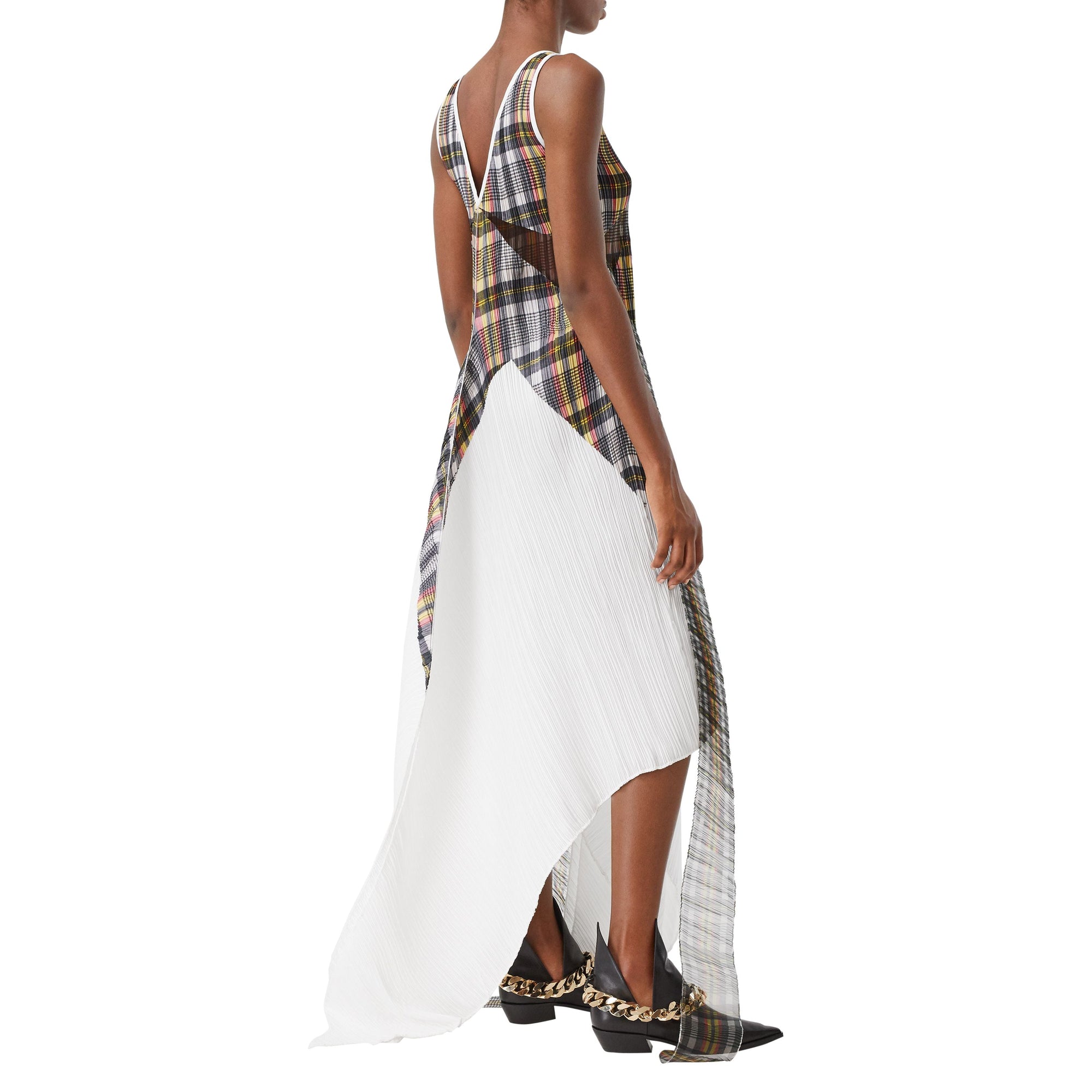Robe plissée ajustée en satin avec check - Canary Yellow Check
