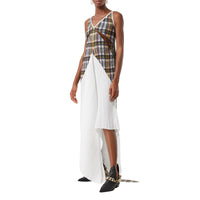 Robe plissée ajustée en satin avec check - Canary Yellow Check