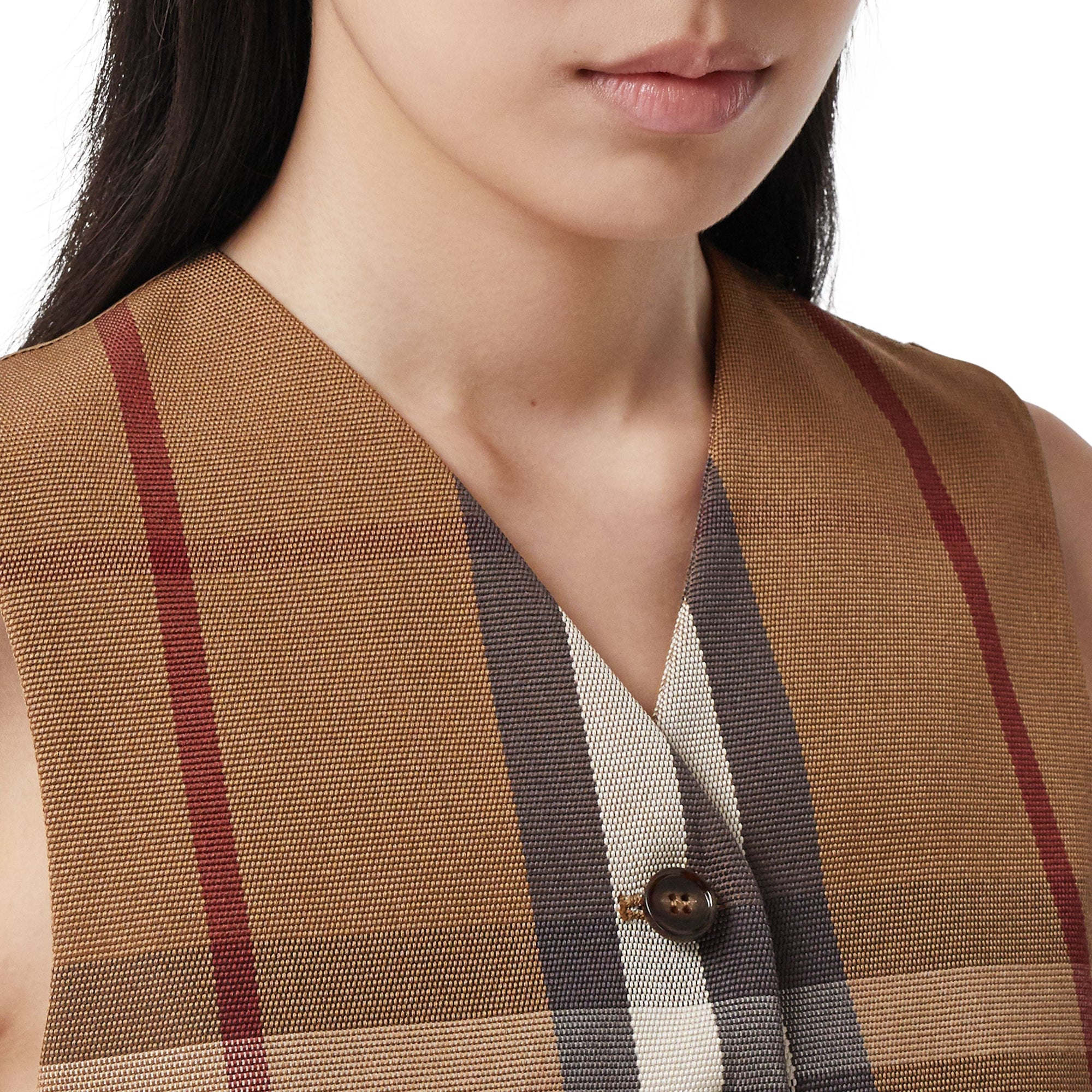 Gilet court en coton technique check - Birch Brown
