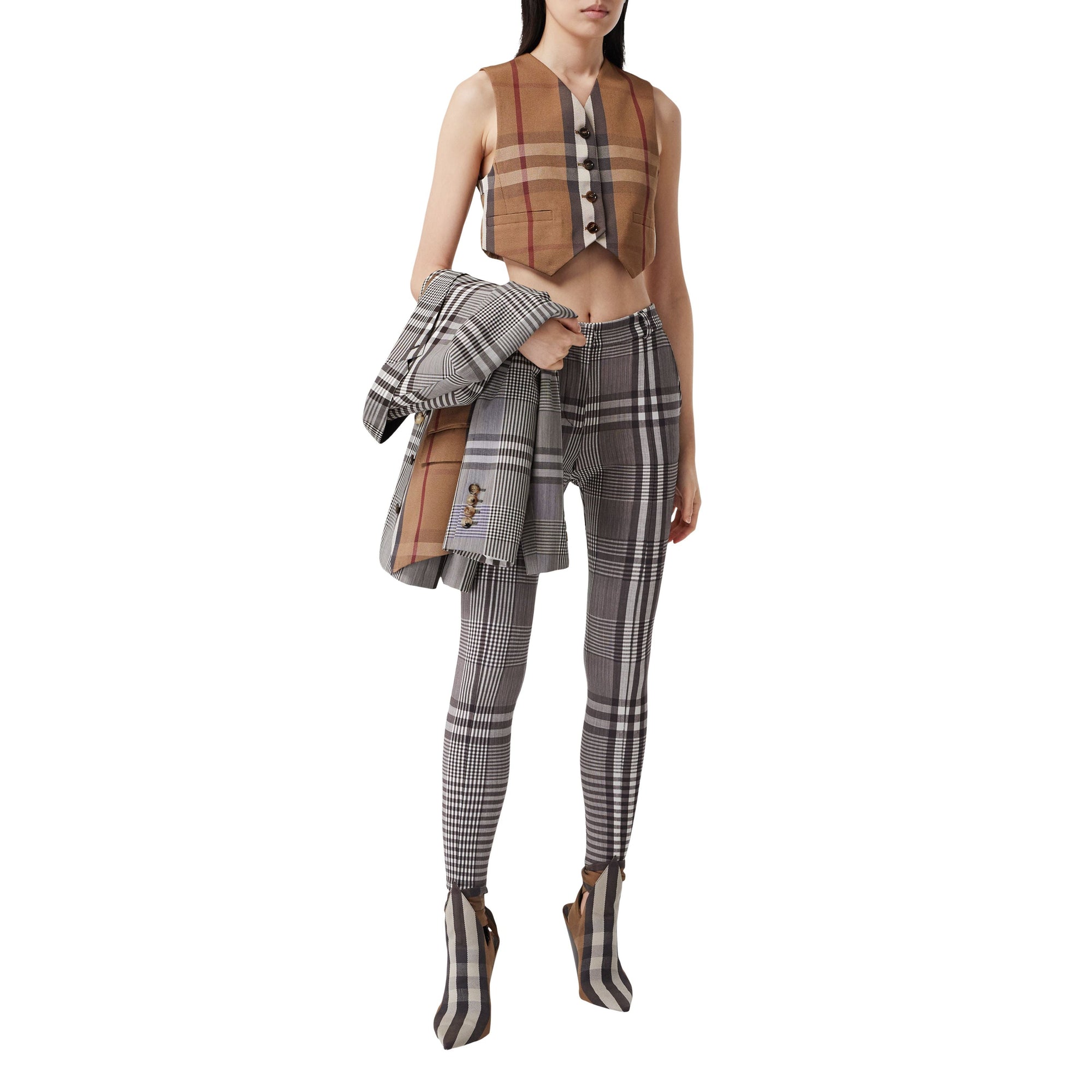 Gilet court en coton technique check - Birch Brown