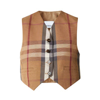 Gilet court en coton technique check - Birch Brown