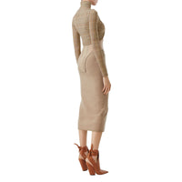 Haut court à manches longues en jersey stretch check - Dark Honey