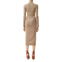 Haut court à manches longues en jersey stretch check - Dark Honey