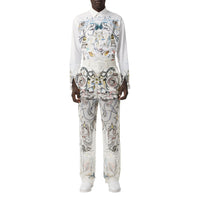 Short en coton avec soie et illustration marine - White