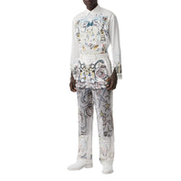 Short en coton avec soie et illustration marine - White