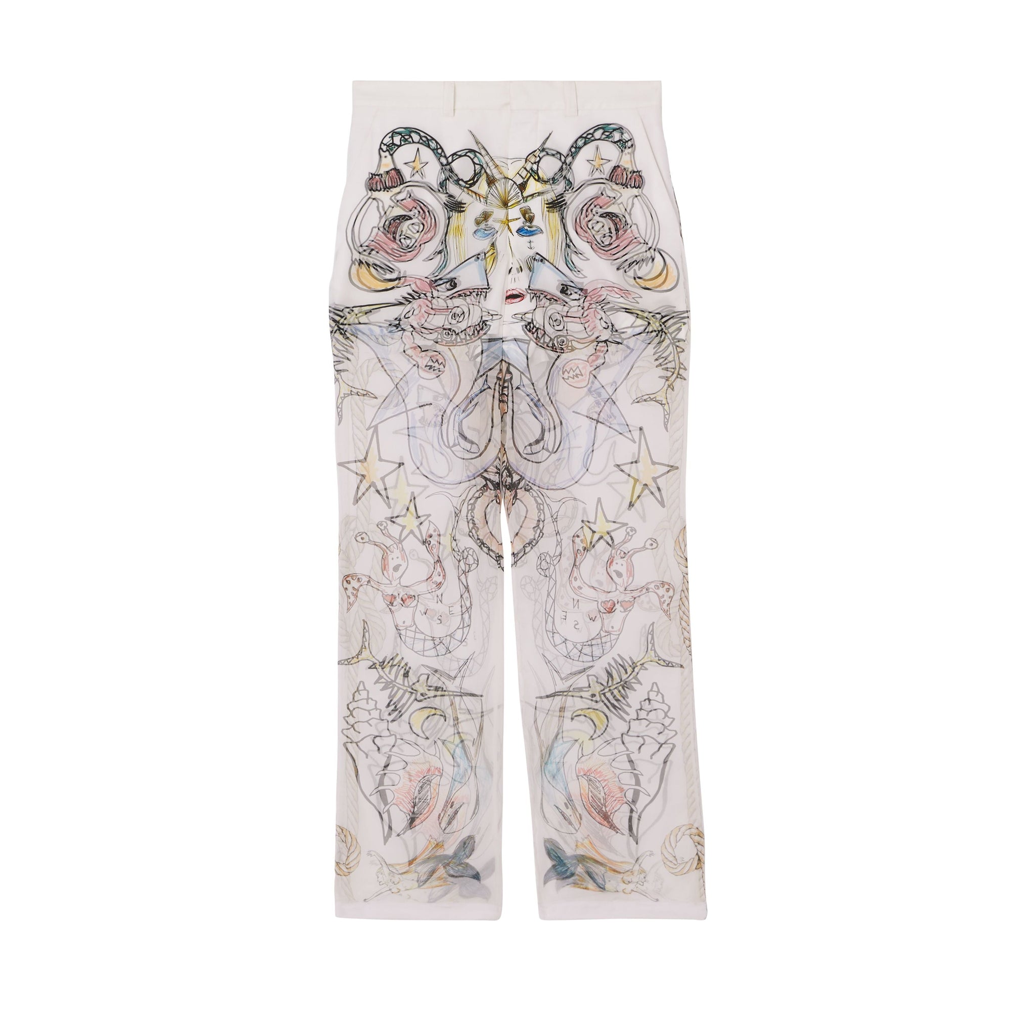 Short en coton avec soie et illustration marine - White