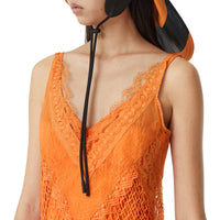 Robe combinaison en résille et soie avec dentelle - Amber Orange
