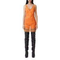 Robe combinaison en résille et soie avec dentelle - Amber Orange