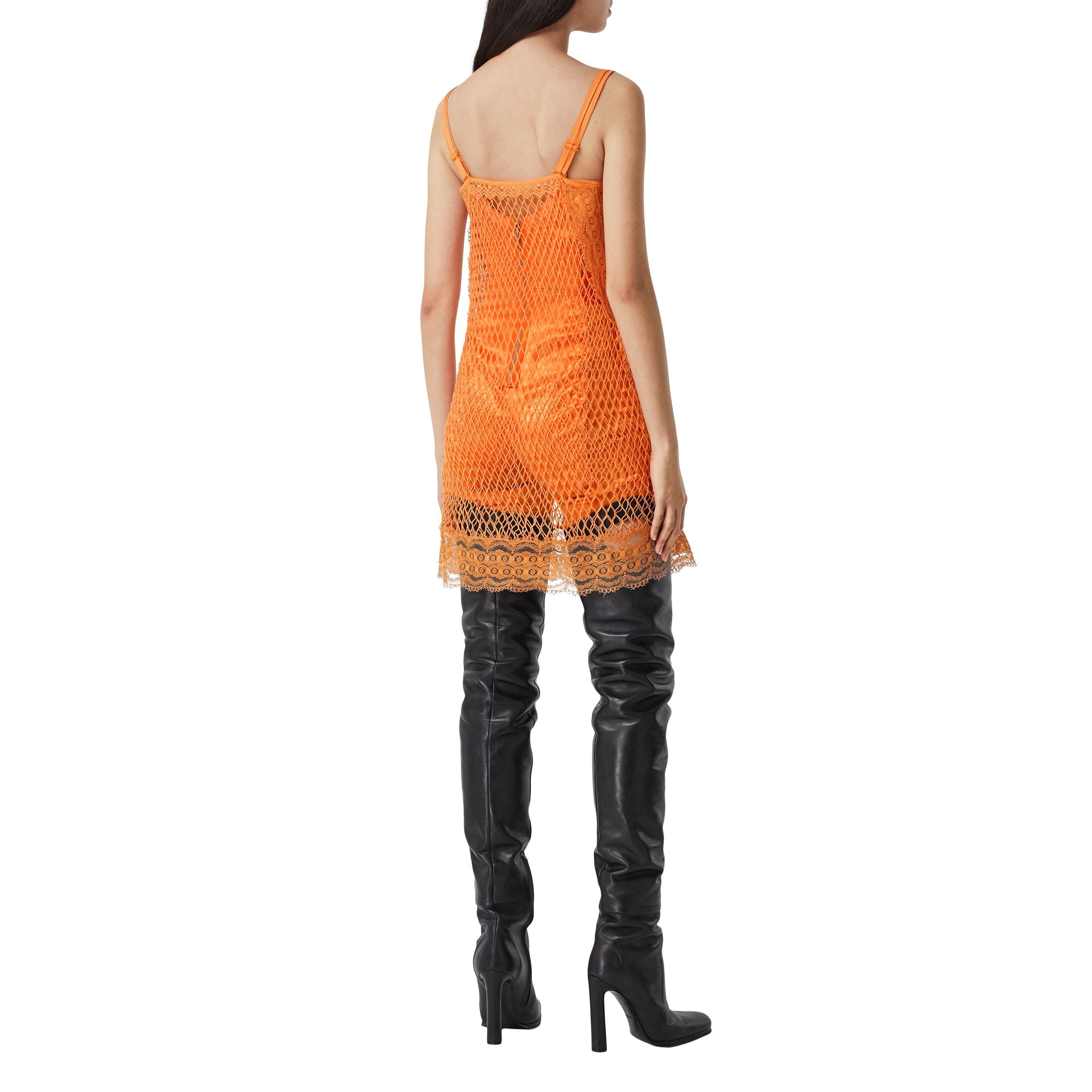 Robe combinaison en résille et soie avec dentelle - Amber Orange