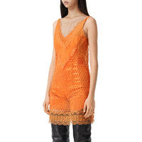 Robe combinaison en résille et soie avec dentelle - Amber Orange