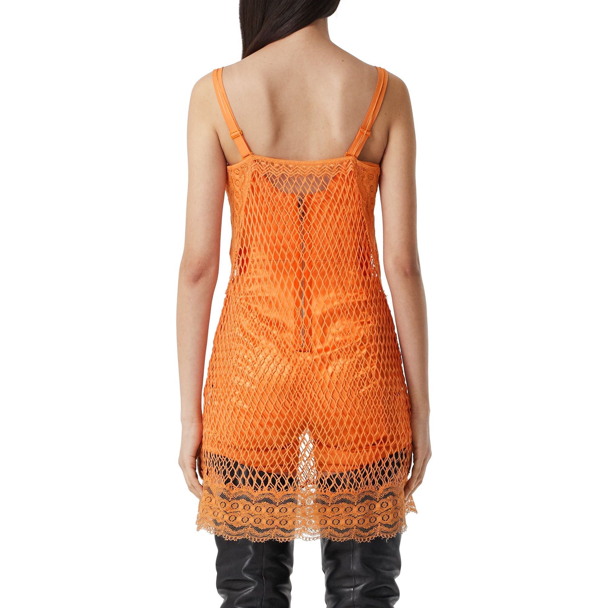 Robe combinaison en résille et soie avec dentelle - Amber Orange