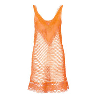 Robe combinaison en résille et soie avec dentelle - Amber Orange