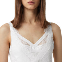 Robe combinaison plissée en résille et soie avec dentelle - Optic White