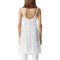 Robe combinaison plissée en résille et soie avec dentelle - Optic White